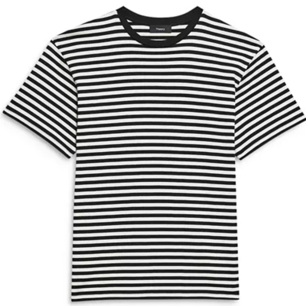 Theory PIMA COTTON Perfect Tee Clinton Stripe T-Shirt LARGE black white soft - Picture 1 of 9